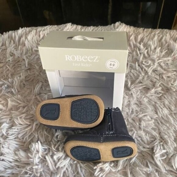 Robeez First Kicks Maddox Navy Leather Boot 6-9 Months Zipper New - Picture 3 of 16